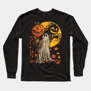Funny Halloween Pumpkin Ghost Costume Autumn Leaves Cute Long Sleeve T-Shirt